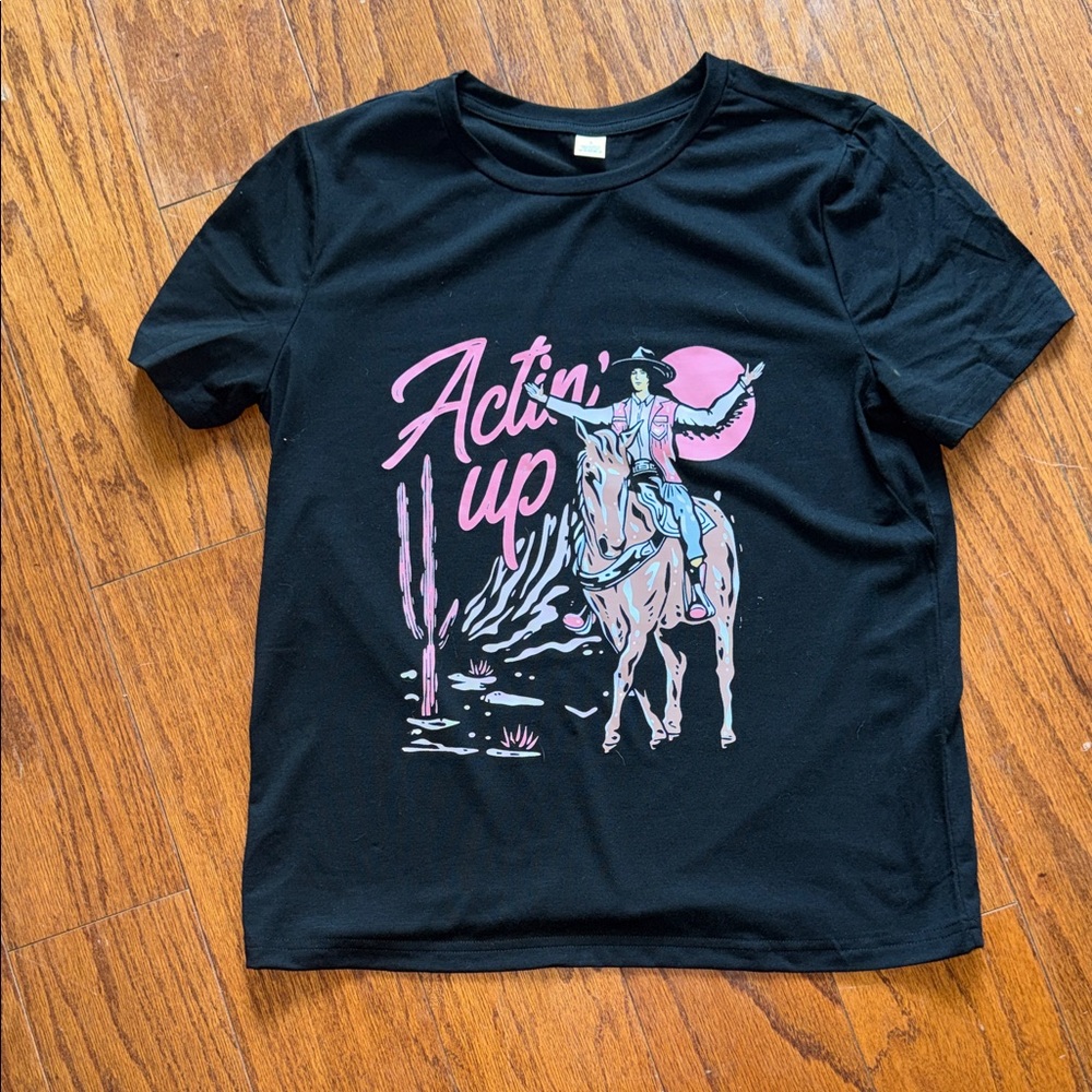 Ladies size small temu brand western boho vibes “ Actin Up. Black shirt
